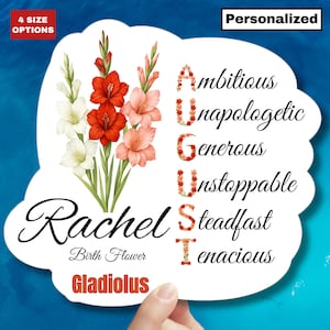 Sticker glaïeul fleur naissance août Sticker nom floral personnalisé cadeau personnalisé pour elle nouveau-né bébé fille Sticker ordinateur portable planificateur Mug cadeau