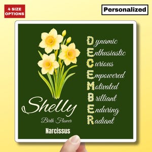 Narcissen sticker december geboorte bloem vierkante sticker bloemen naam sticker aangepast cadeau voor haar Gepersonaliseerde laptop sticker planner mok cadeau