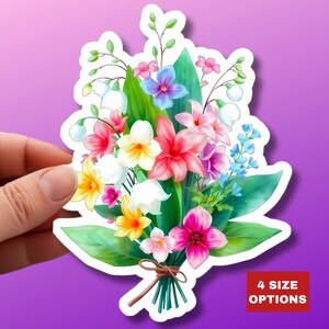 Sticker bouquet de fleurs de printemps muguet de mai fleur de naissance Sticker en vinyle mignon autocollant floral bouteille d'eau pour ordinateur portable cadeau de jardin