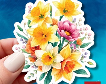Pegatina de narciso: Flor de nacimiento de marzo, símbolo de esperanza - Vinilo adhesivo impermeable