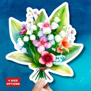Sticker bouquet printanier Muguet de mai, fleur de naissance, vinyle autocollant floral pour ordinateur portable, cadeau bouteille d'eau, autocollant fête des mères
