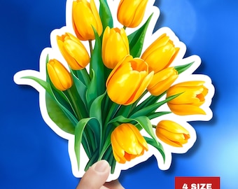 Vinilo adhesivo impermeable con ramo de tulipanes amarillos: decoración floral primaveral