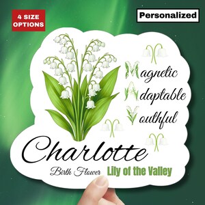 Sticker fleur de naissance muguet de mai Sticker nom floral personnalisé cadeau personnalisé pour son nouveau-né bébé fille Sticker autocollant pour ordinateur portable Mug