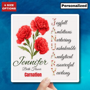 Sticker oeillet carré fleur de naissance janvier personnalisé Sticker nom floral cadeau personnalisé pour elle bébé fille Sticker ordinateur portable agenda Mug