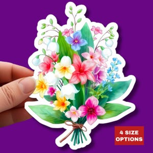 Sticker bouquet de fleurs de printemps Muguet de mai, fleur de naissance Sticker en vinyle Sticker floral mignon pour ordinateur portable Bouteille d'eau Cadeau de jardin Art de jardin