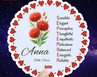 Pegatina redonda de vinilo personalizada con flores del mes de nacimiento: Regalo de cumpleaños personalizado para una niña, amiga o hermana.