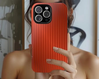 Persimmon Striped Phone Case, Modern Orange Minimal Design, Glossy or Matte Cover