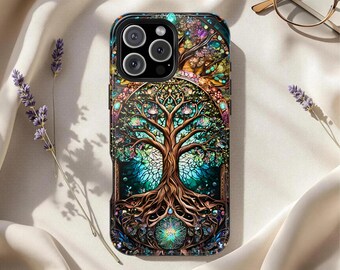 Tree of Life MagSafe Phone Case Stained Glass Celtic Yggdrasil Mystic Art Tough Cover