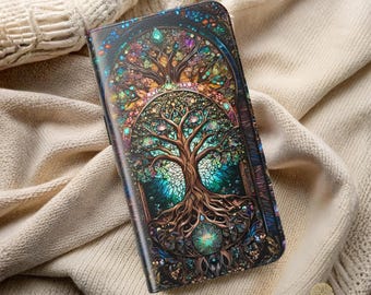Stained Glass Tree of Life Vegan Leather Wallet Phone Case