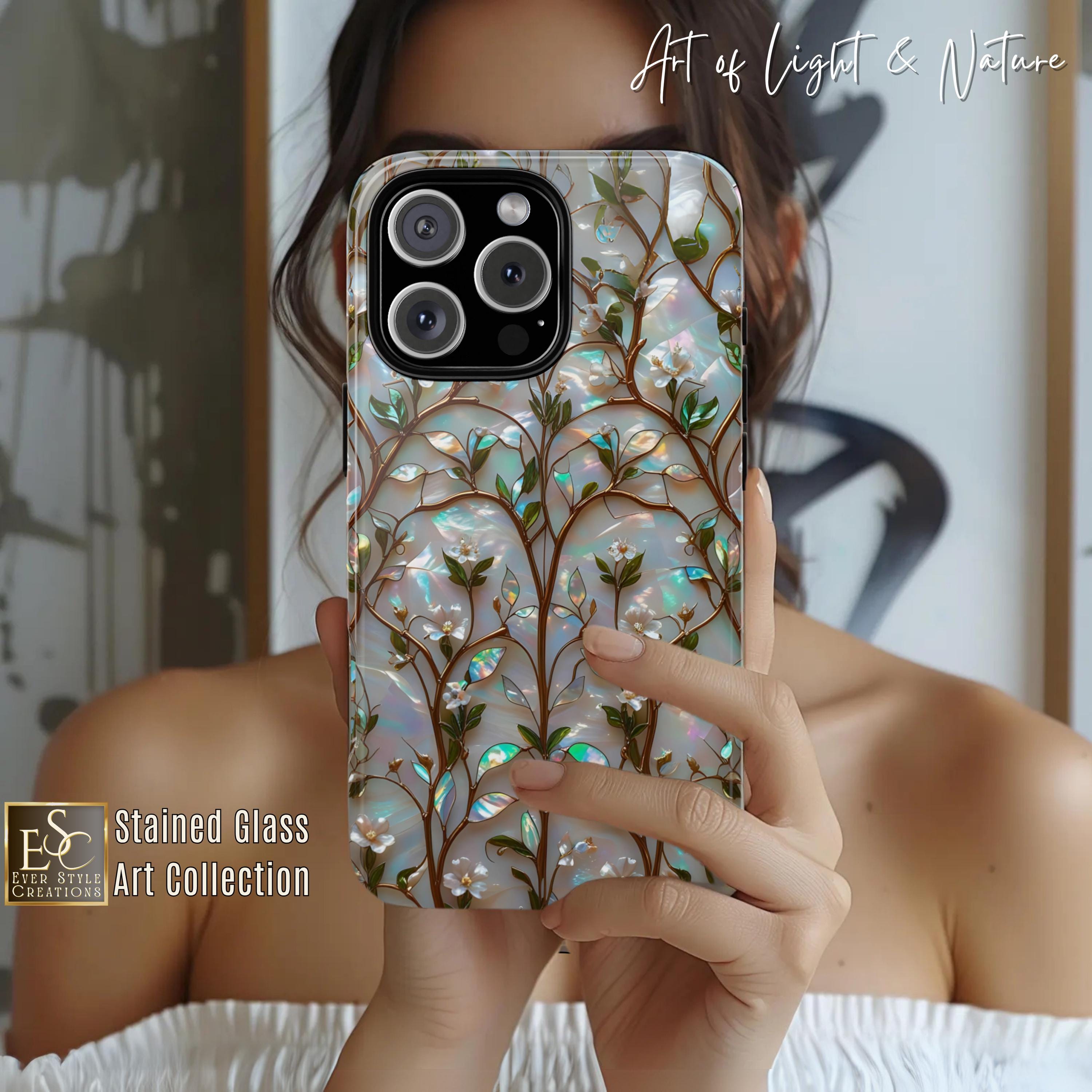 Floral Stained Glass Phone Case: Art Nouveau Botanical Cover