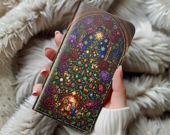 Nativity Scene Stained Glass Christmas Phone Case Christian Holiday Wallet Cover Xmas Gift