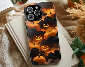 Halloween Glowing Pumpkin Clouds Tough Phone Case, Spooky Jack O Lantern Cover, iPhone 18 Pro Max