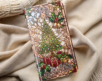 Stained Glass Christmas Phone Case Festive Tree Holiday Wallet Cover Xmas Gift for Her