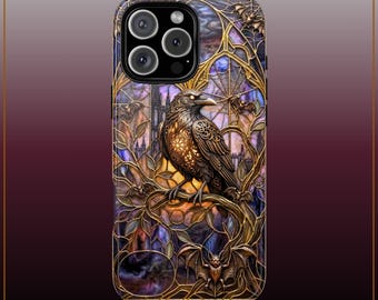 Gothic Raven Phone Case Stained Glass Crow Bats Cathedral Halloween Hard Cover, iPhone 18 Pro Max