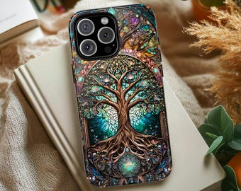 Stained Glass Tree of Life Phone Case: Spiritual Nature Art
