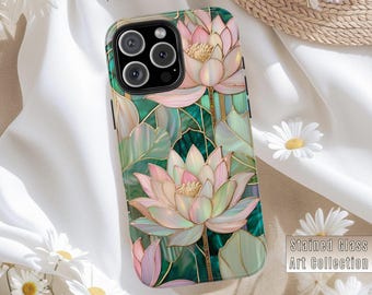 Lotus Blossom Stained Glass Phone Case: Boho Floral Art