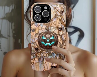 Gothic Pumpkin Phone Case Stained Glass Jack O Lantern Skull Halloween Hard Shell Cover