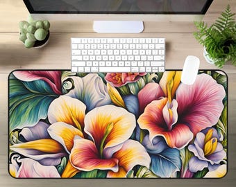 Floral Desk Mat, Colorful Flower Mouse Pad, Non Slip Neoprene