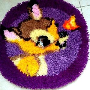 Small rug Bambi Deer Dog Puppy Round Purple Lilac Orange Red Carpet Embroidery Home Decor