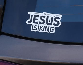 Religieuze autosticker, christelijke vinylsticker, raamsticker met geloofsboodschap, religieus cadeau, JEZUS IS KONING