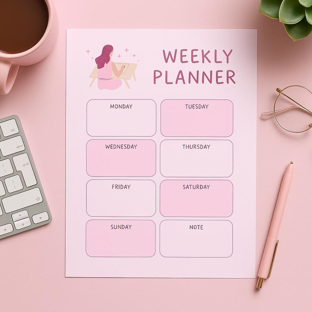 Pink Weekly Planner | Minimalist Printable Planner Page | Cute ...