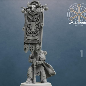 Minoan War Banners – Flag Carrier Miniature Kit for Sci-Fi Wargames, TTRPG Armies & Kitbashing Projects | Atlan Forge