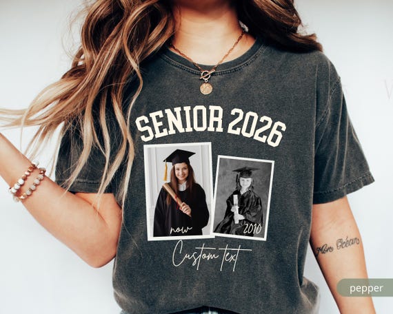Custom Photo Senior 2026 Shirt Personalized Name Class Of 2026 Graduation Tee Back Bow Design Vintage Style High School Senior Gift Shirt