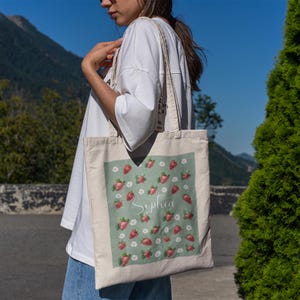 Custom Strawberry Tote Bag Strawberry Lover Gift Spring Tote Shopper Summer Bag Eco Friendly Bag Reusable Grocery Tote Cute Tote