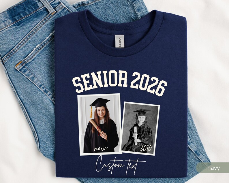 Custom Photo Senior 2026 Shirt Personalized Name Class Of 2026 Graduation Tee Back Bow Design Vintage Style High School Senior Gift Shirt image 6