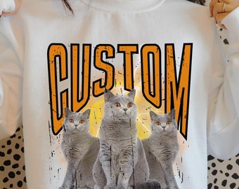 Custom Cat Sweatshirt, Personalized Pet Photo Shirt, Vintage Comfort Colors