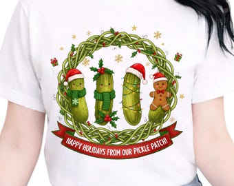 Christmas Pickle Shirt, Funny Holiday Pickle Sweatshirt, Cute Xmas Wreath Graphic Tee, Family Matching Shirt, Gift for Pickle Lovers,