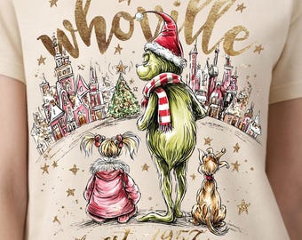 Whoville University Shirt, Mean Green One Sweatshirt, Retro Christmas Graphic Tee, Holiday Xmas Family Matching Top, Cute Winter T-shirt