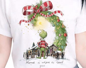 Mean Green Xmas Shirt, Whoville Christmas Sweatshirt, Cute Holiday Wreath Graphic Tee, Family Matching Xmas Top, Cute Winter Gift T-Shirt