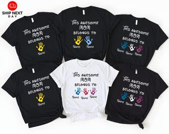 Personalized Mom Handprint Shirt, Custom Kids Names Tee