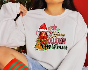 Funny Christmas Chicken Sweatshirt, Holiday Lights, Farm Sweater
