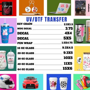 Custom DTF Transfer Decal Gang Sheet, Custom Decal for Tumblers, 30oz, 20oz, 16oz glass wraps, Cup Wrap Printing, Uv Sticker Transfers