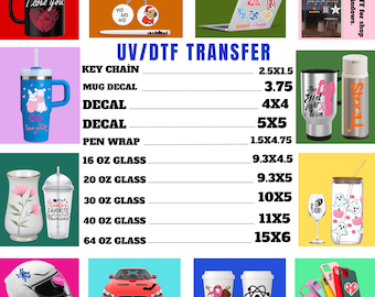 Custom DTF Transfer Decal Gang Sheet, Custom Decal for Tumblers, 30oz, 20oz, 16oz glass wraps, Cup Wrap Printing, Uv Sticker Transfers