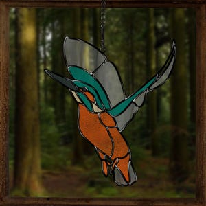 Kingfisher Stained Glass Pattern – Bird Suncatcher Template – Printable Digital Download PDF, SVG, PNG, Jpeg