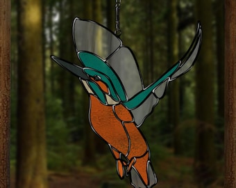 Kingfisher Stained Glass Pattern – Bird Suncatcher Template – Printable Digital Download PDF, SVG, PNG, Jpeg