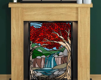 Wasserfall Glasmalerei – Von der Natur inspirierte Glasmalerei – Digitaler Download (PDF, SVG, PNG, Jpeg)
