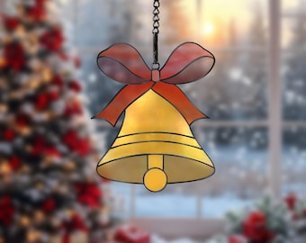 ステンドグラス　クリスマスベル　　　※現品限り クリスマスベルのティアドロップ型ステンドグラス模様 - Etsy 日本