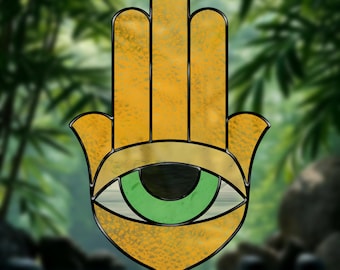 Hamsa Hand Stained Glass Pattern – Spiritual Suncatcher Design (PDF, PNG, SVG, Jpeg)