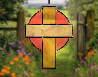 Simple Cross Stained Glass Pattern – Christian Suncatcher Template – Digital Download (PDF, SVG, PNG, Jpeg)