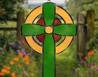 Stained Glass Cross Pattern: Christian Suncatcher Template (SVG, PDF, PNG, Jpeg)