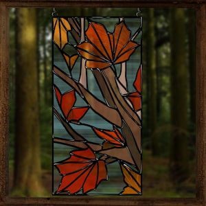 Maple Leaf Stained Glass Pattern: Autumn Suncatcher Template (PDF SVG PNG Jpeg)