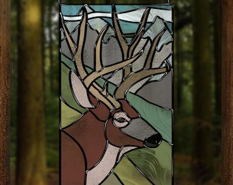 Stag Head Stained Glass Pattern – Wildlife Suncatcher or Panel Template (PDF, SVG, PNG, Jpeg)