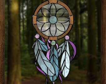 Dream Catcher Stained Glass Pattern – Boho Suncatcher Template (PDF, SVG, PNG, Jpeg)
