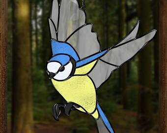 Blue Tit Stained Glass Pattern – British Bird Suncatcher (PDF, SVG, PNG, Jpeg)