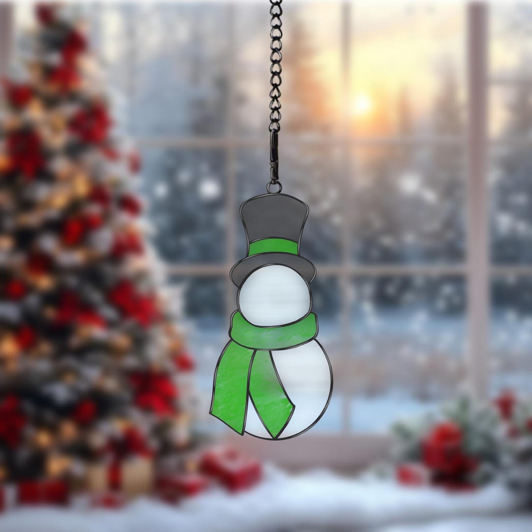 Snowman Stained Glass Pattern – Christmas Ornament Suncatcher (PDF, SVG ...