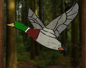 Flying Duck Stained Glass Pattern – Waterfowl Art (PDF, SVG, PNG, Jpeg)